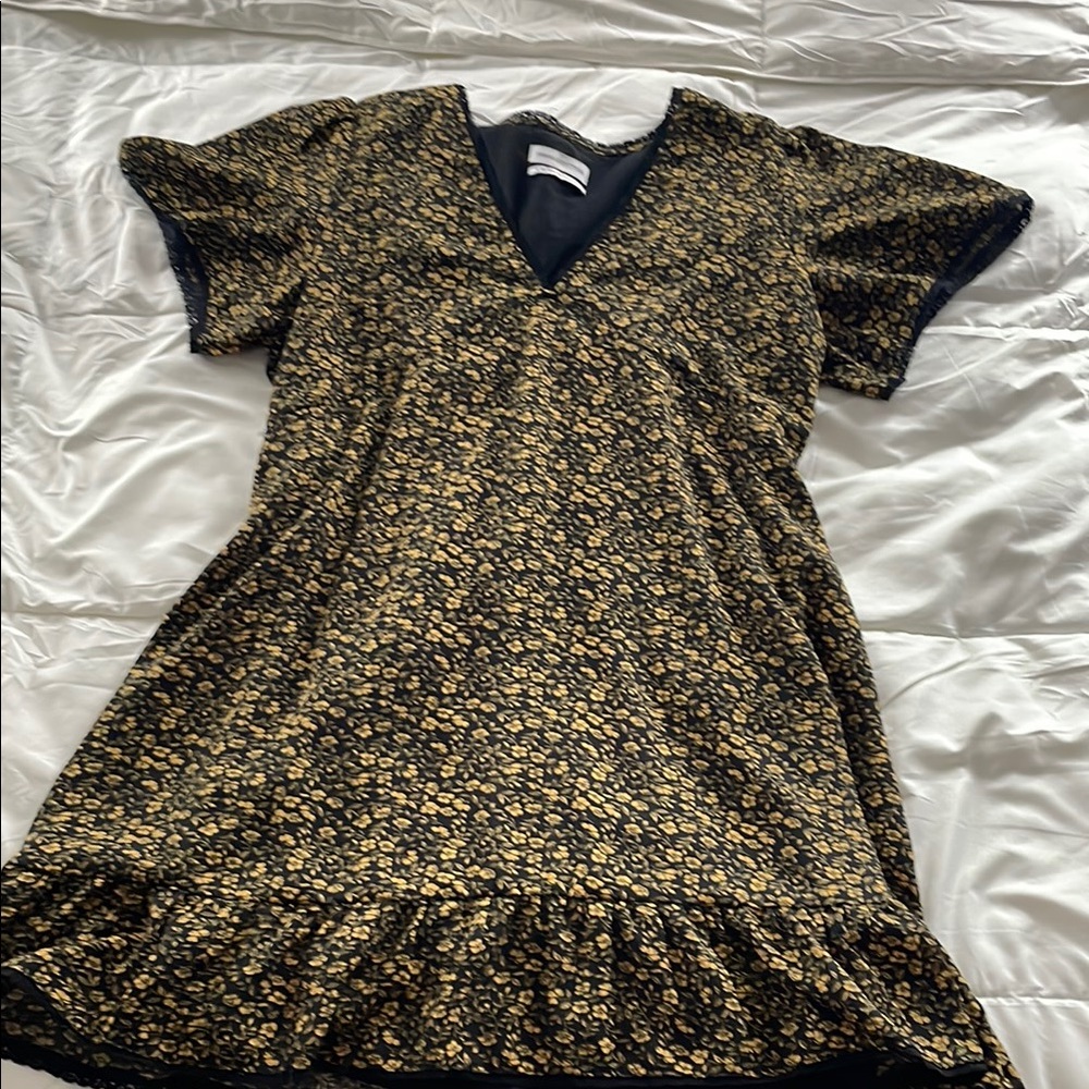 Urban Outfitters yellow & black Floral V-Neck mini Dress with tie back
